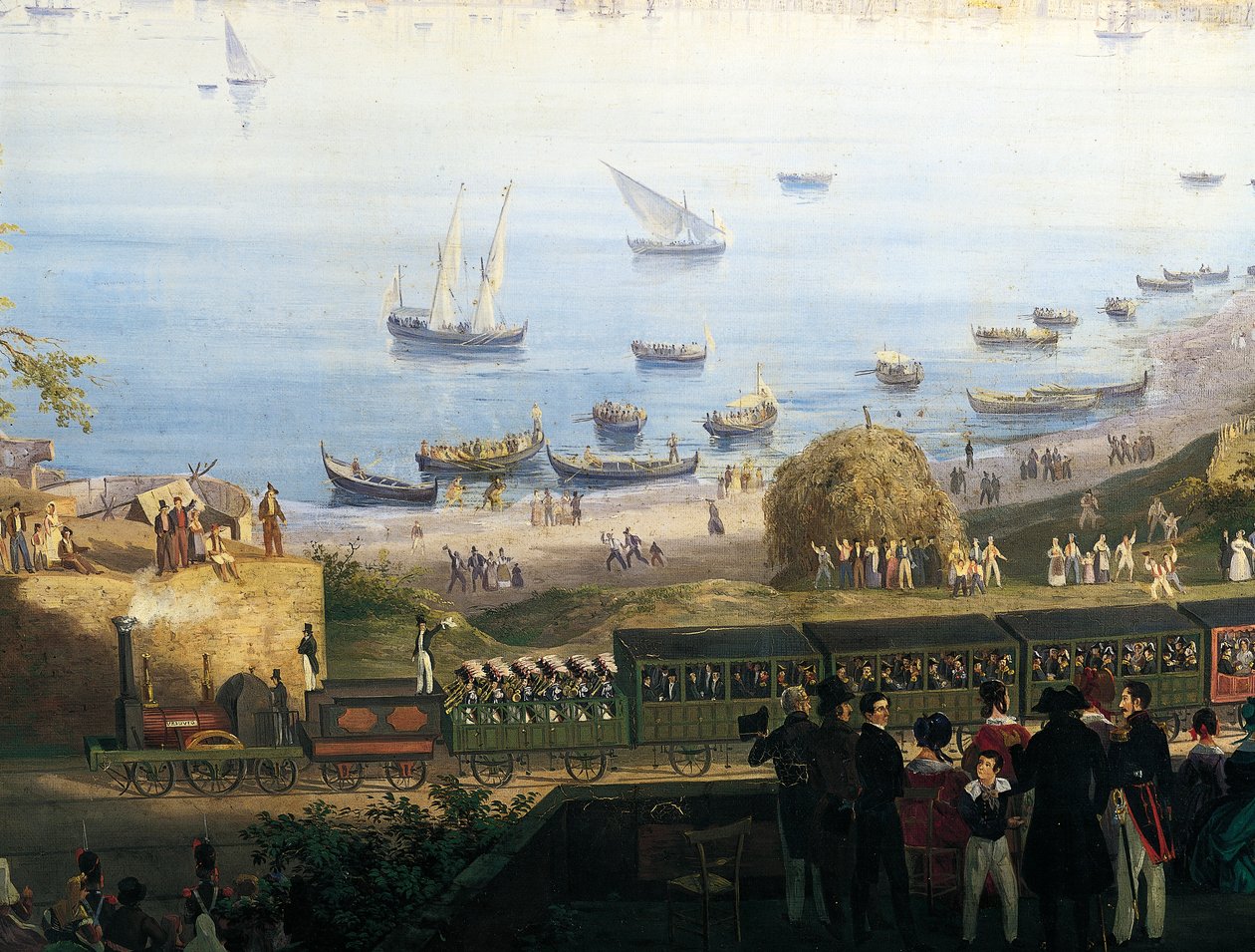 Arrival of the First Train from Naples to Portici Line at Granatello Station by Salvatore Fergola