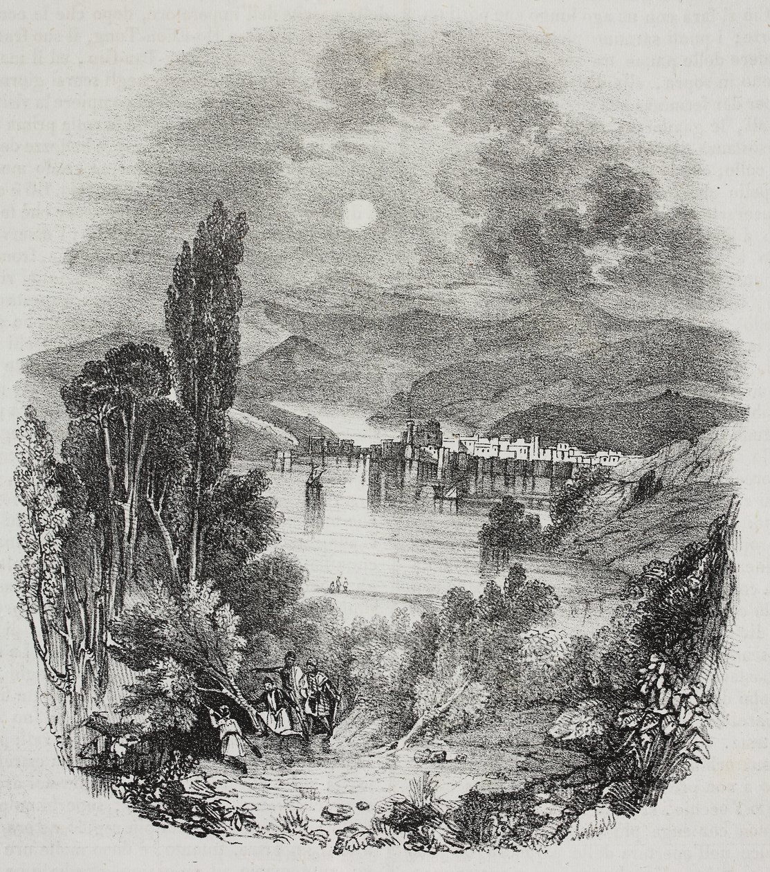 View of Cephissus lake surroundings in Boeotia, Greece, lithograph by Salvatore Puglia from Poliorama Pittoresco by Salvatore Puglia