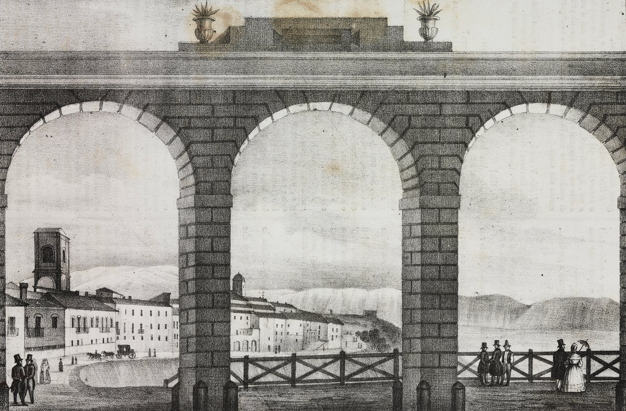 View of Chieti from Piazza Grande, Italy, lithograph by Salvatore Puglia from Poliorama Pittoresco by Salvatore Puglia