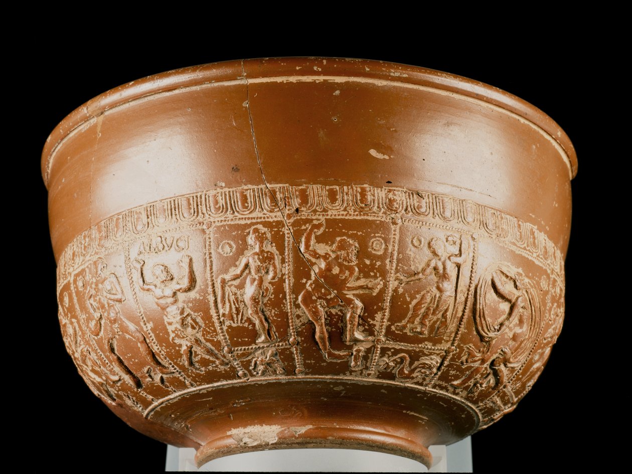 Bowl depicting Neptune, Jupiter and a satyr, from Inveresk, Midlothian by Samian Samian