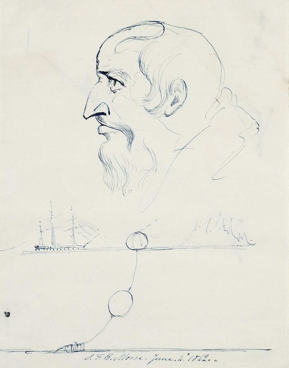 Profile of a Bearded Man and Design for the Atlantic Cable by Samuel Finley Breese Morse