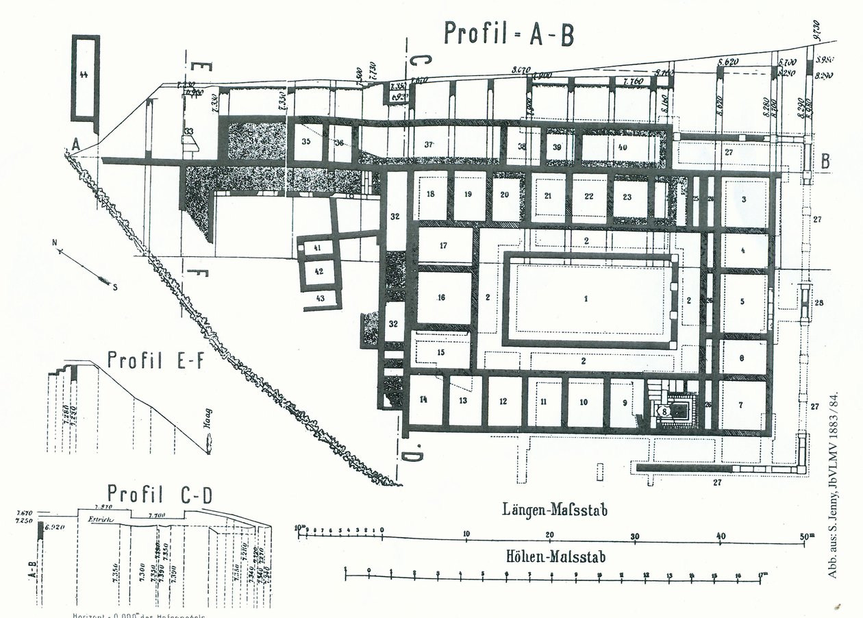 Ground Plan of Roman Villa Am Steinbuhel in Bregenz Brigantium by Samuel Jenny