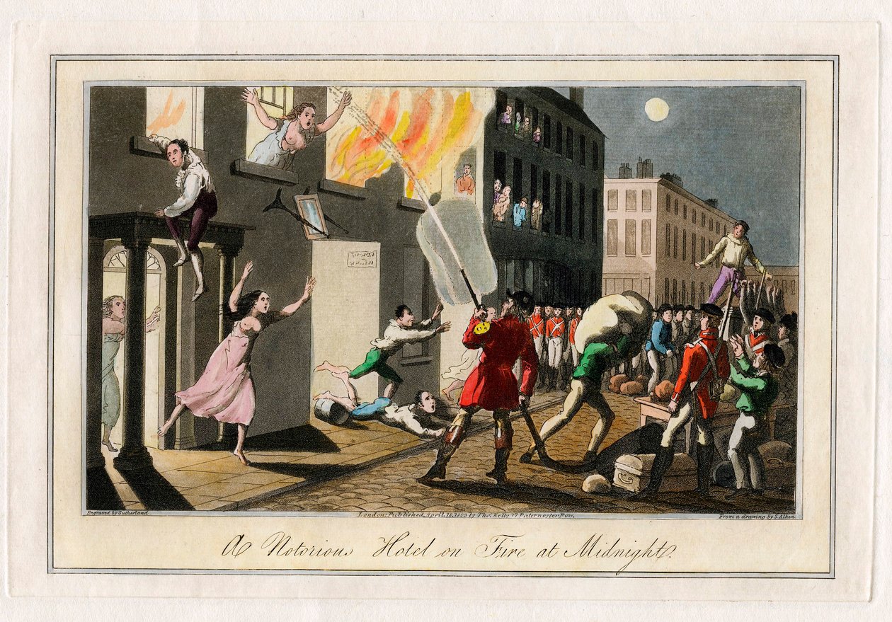 Fire in a Hotel in London, at Midnight by Samuel Alken
