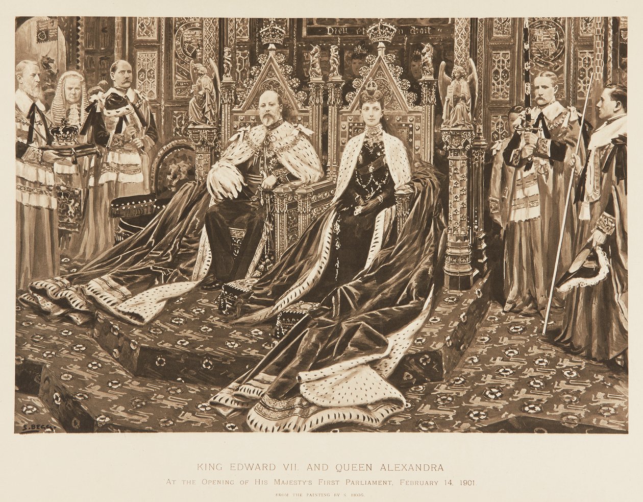King Edward VII and Queen Alexandra in Parliament by Samuel Begg