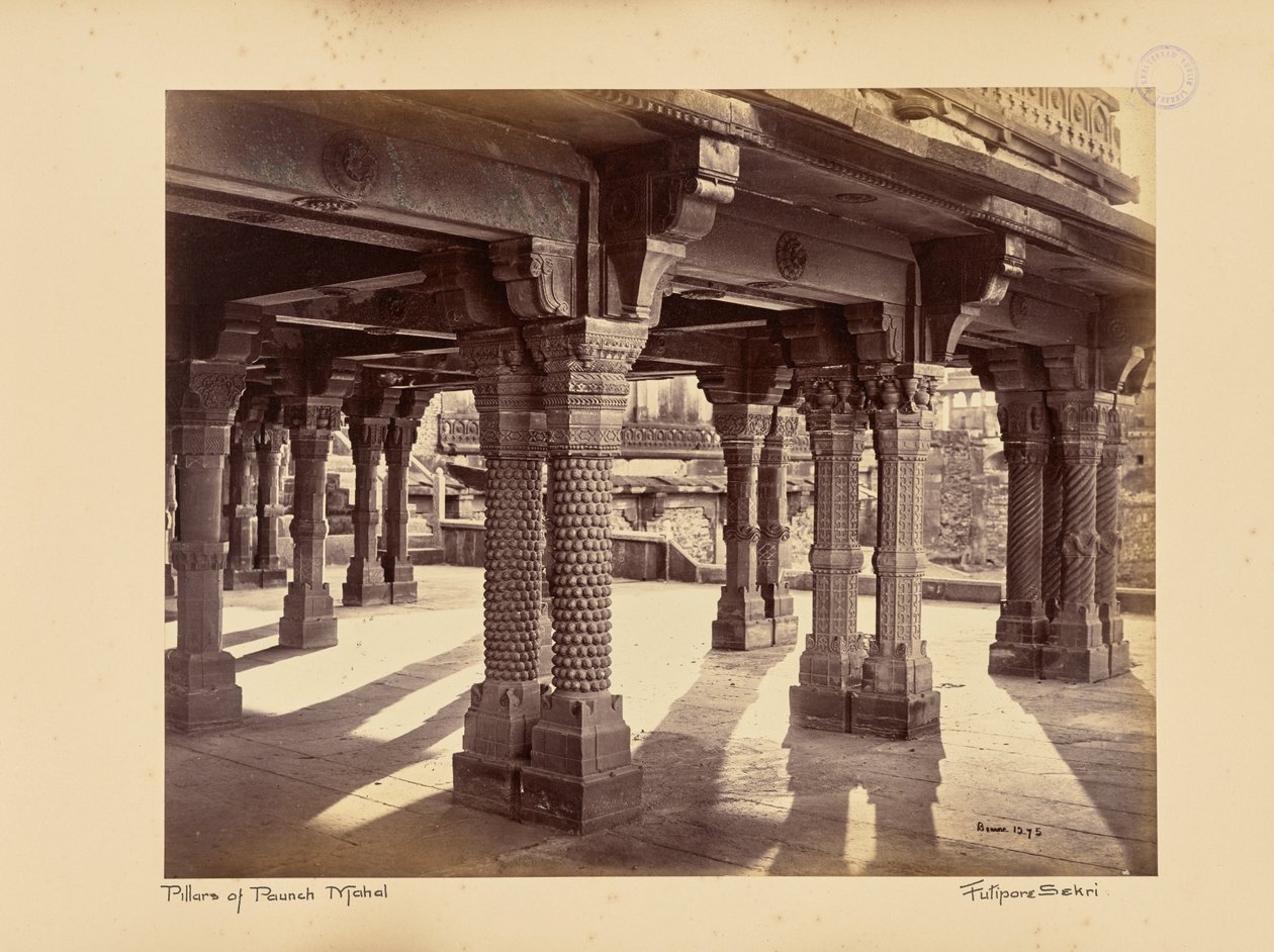 Fatehpur Sikri; Carved Pillars in the Panch Mahal by Samuel Bourne