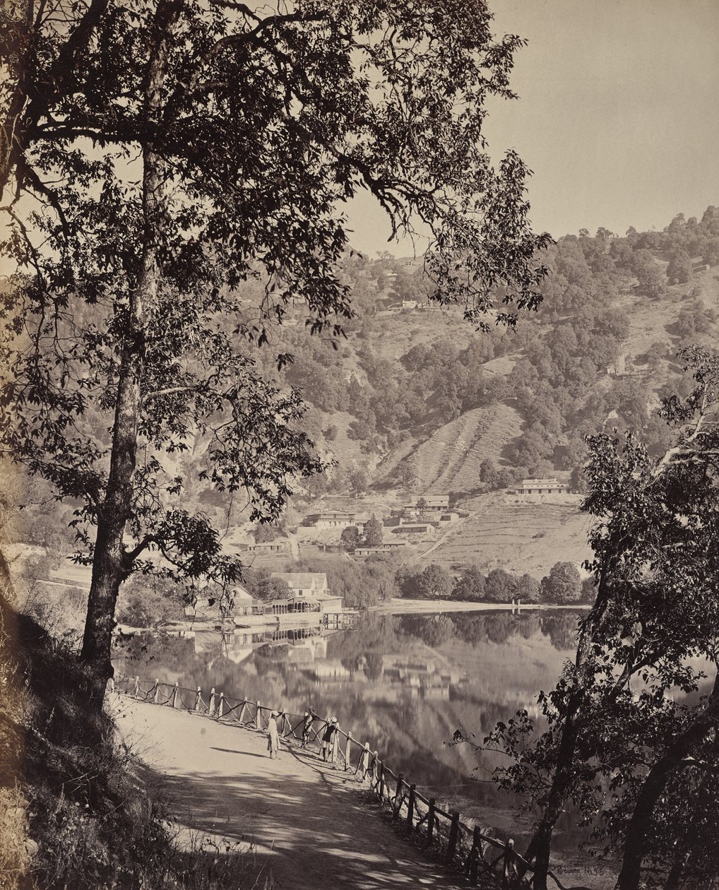 Hyree Lake. Hill Station in the Himalayas. View of Taj Lake with Assembly Rooms, Lhutse by Samuel Bourne