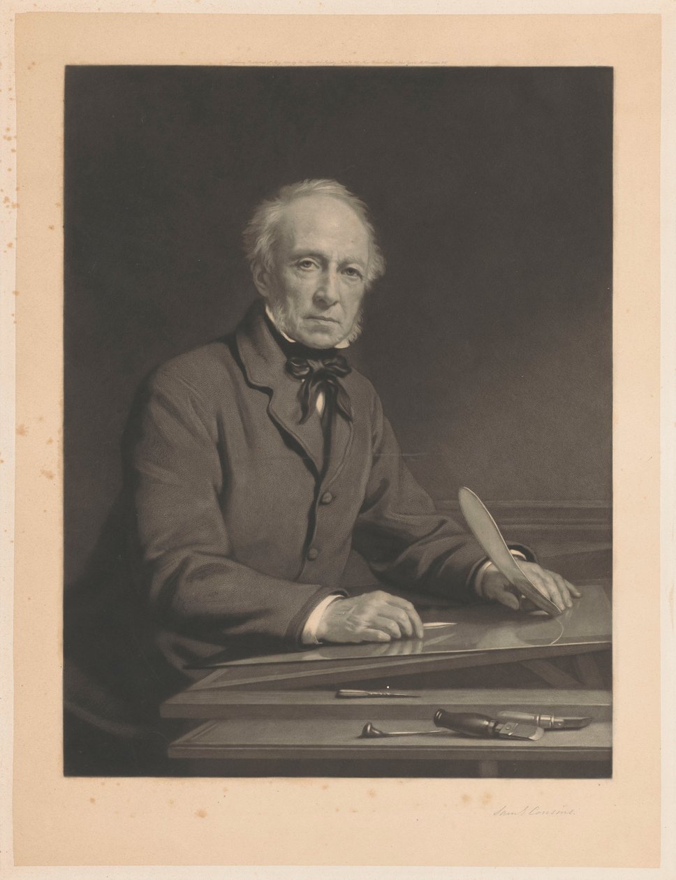Portrait of Samuel Cousins Working on a Print by Samuel Cousins (signed by artist)