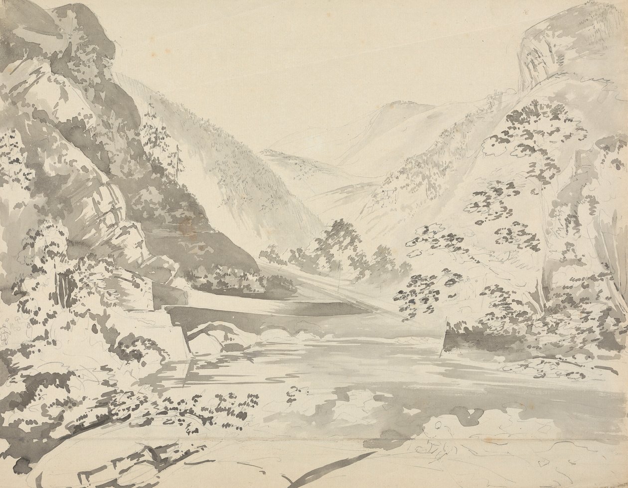 A River Scene with Mountains in the Background by Samuel Davis