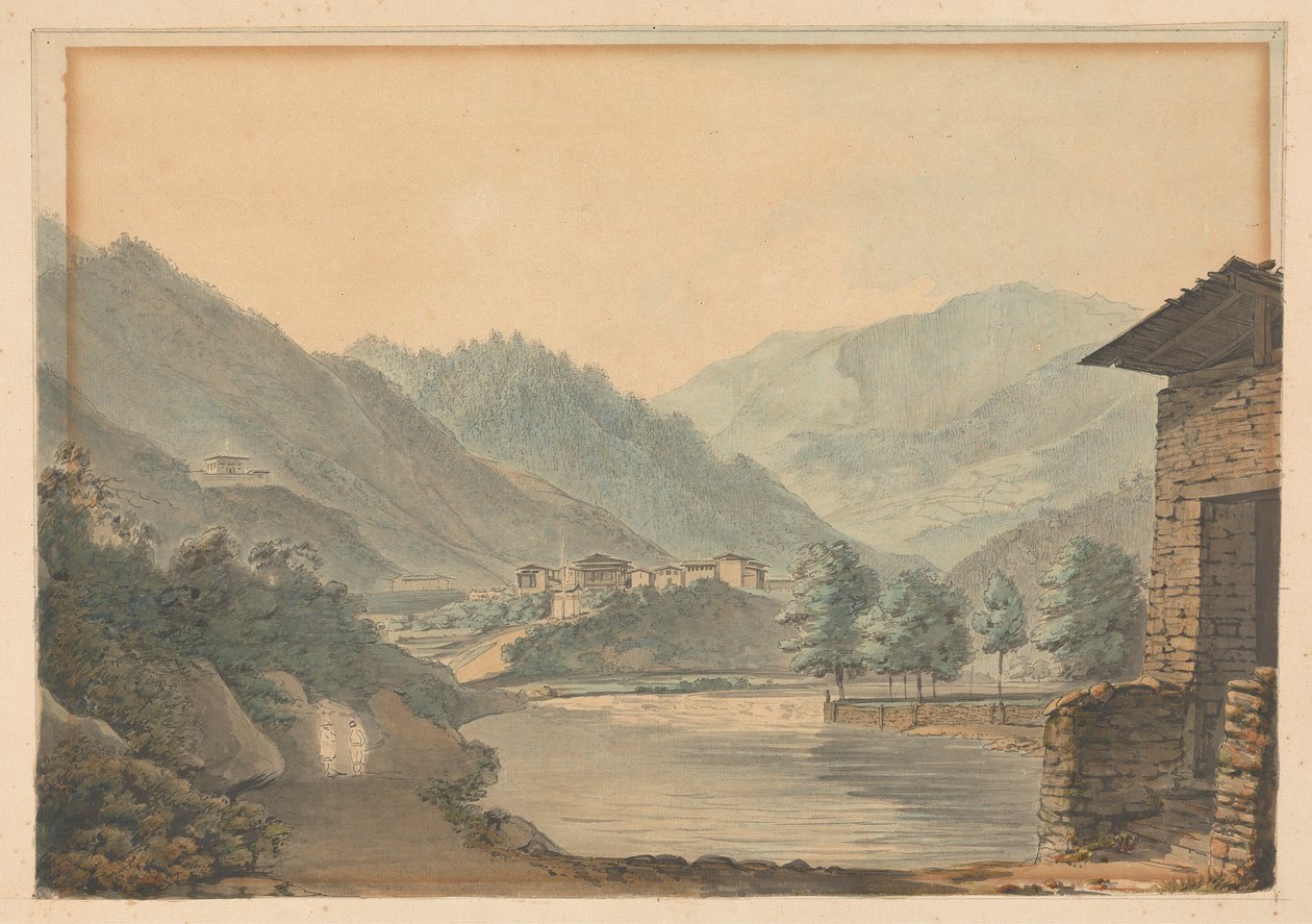 Mountainous Scene with Buildings and River by Samuel Davis