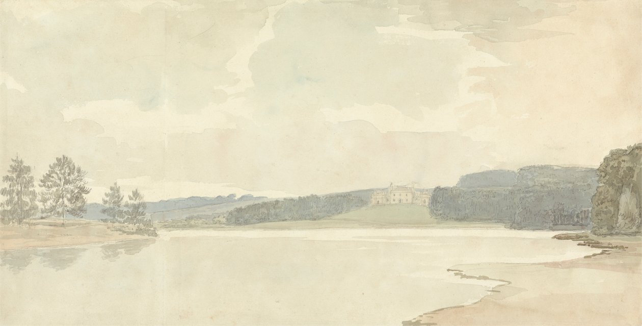 River Scene with a Country House in Distance by Samuel Davis