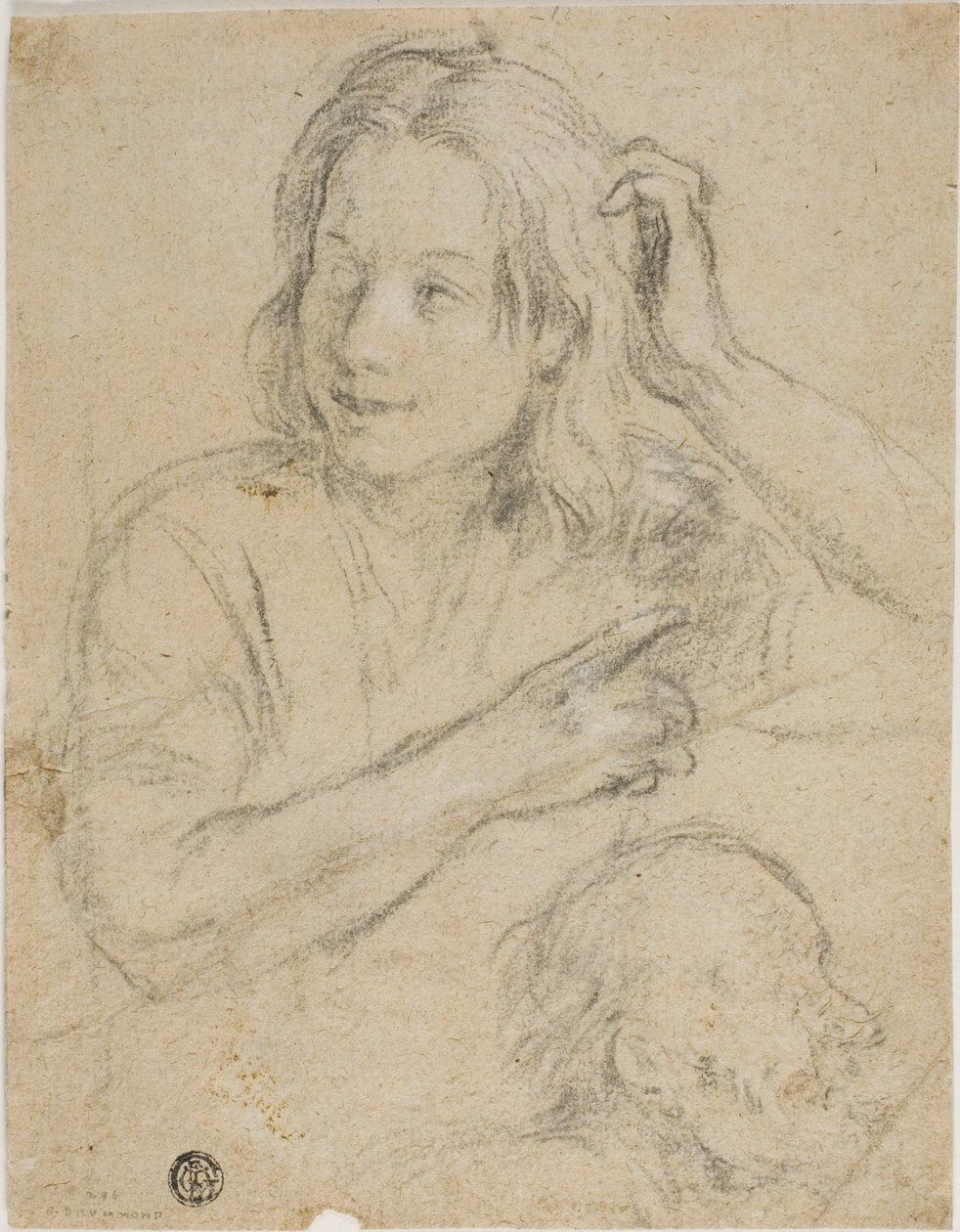 Boy with Hand on His Head and Profile of Old Man by Samuel Drummond