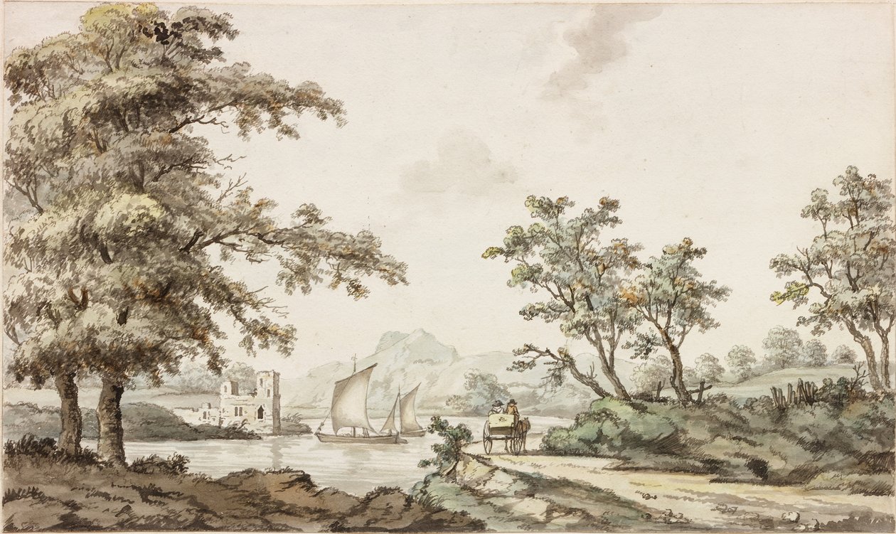 A River with Sailing Boats and a Horse and Cart by Samuel Henry Alken
