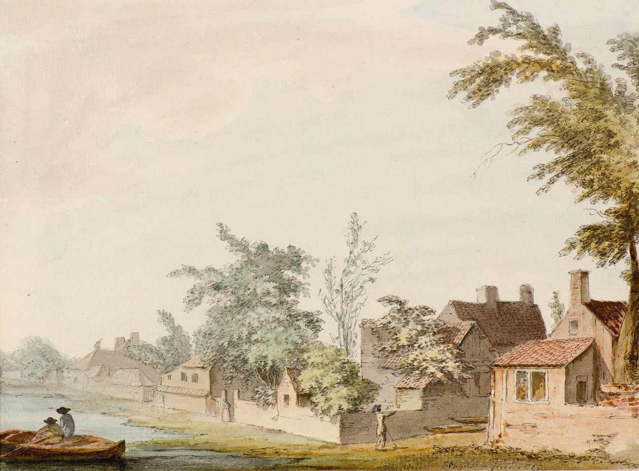 A Village by a Lake by Samuel Hieronymous Grimm
