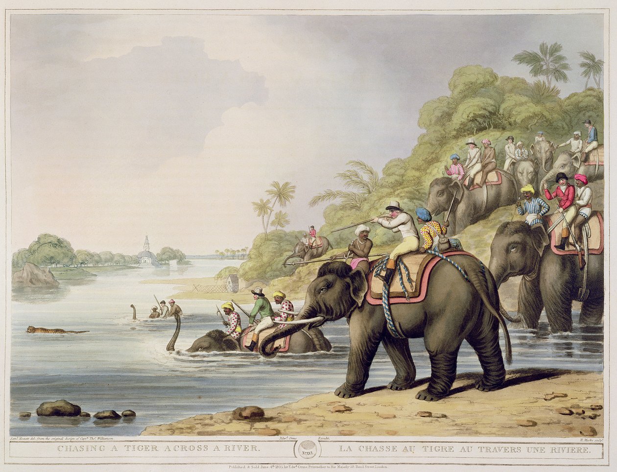 Chasing a Tiger across a River, from Oriental Field Sports by Samuel Howett
