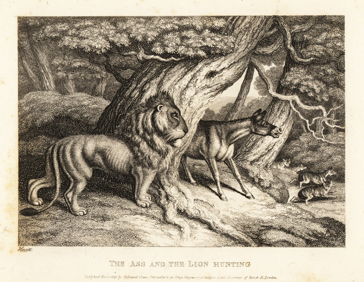 A Donkey Brays Loudly at Prey While Hunting with a Lion by Samuel Howitt