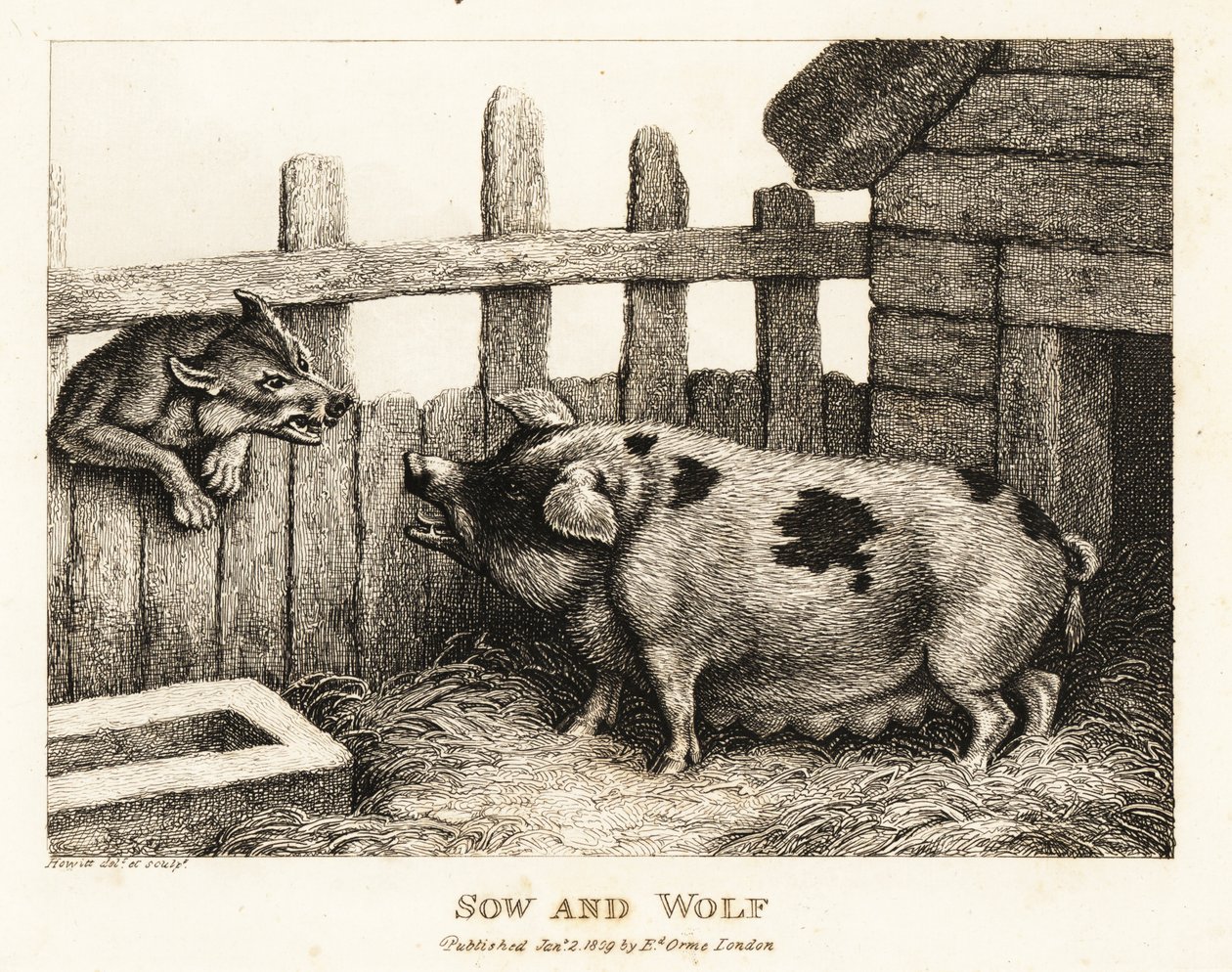 A Large Sow in a Pig Sty Snarling at a Wolf by Samuel Howitt