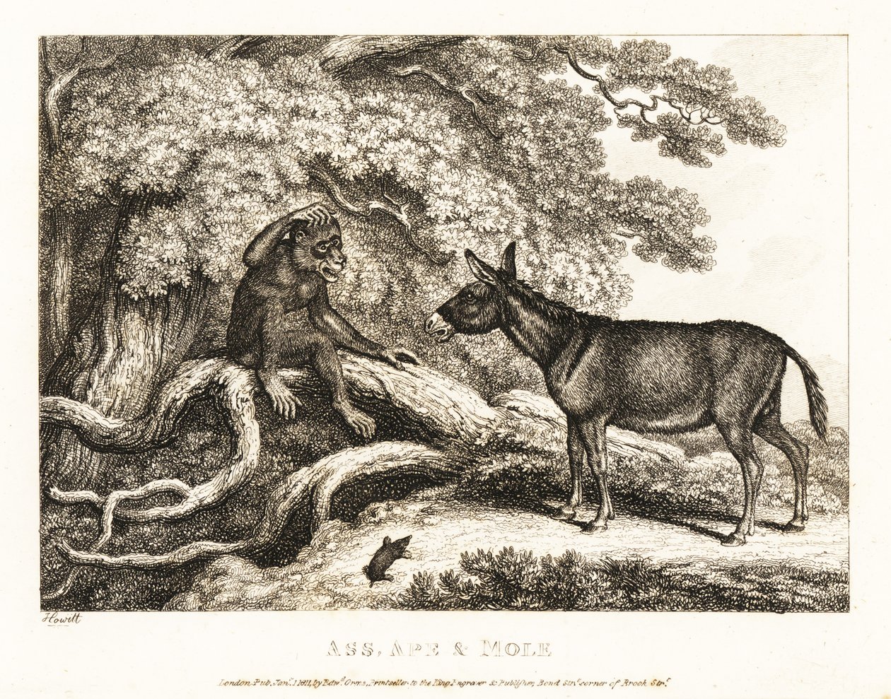 A Monkey and a Donkey Moan Until a Mole Silences Them by Samuel Howitt