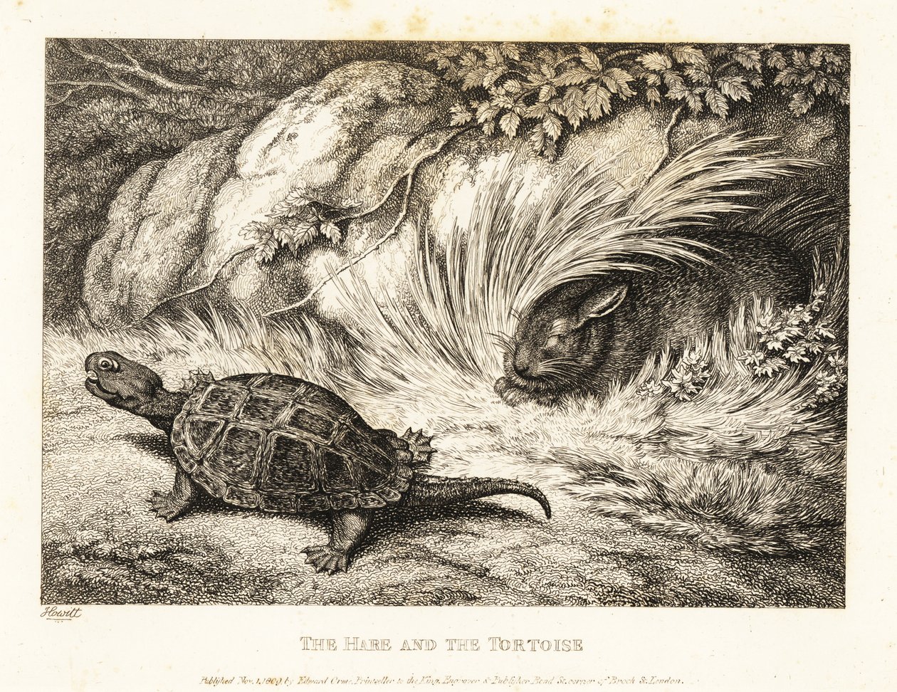 A Tortoise Overtakes a Sleeping Hare in a Race by Samuel Howitt