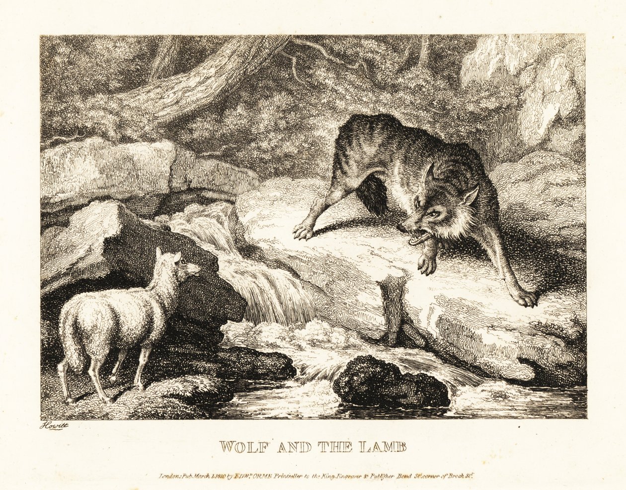 A wolf trying to justify killing a lamb near a river by Samuel Howitt