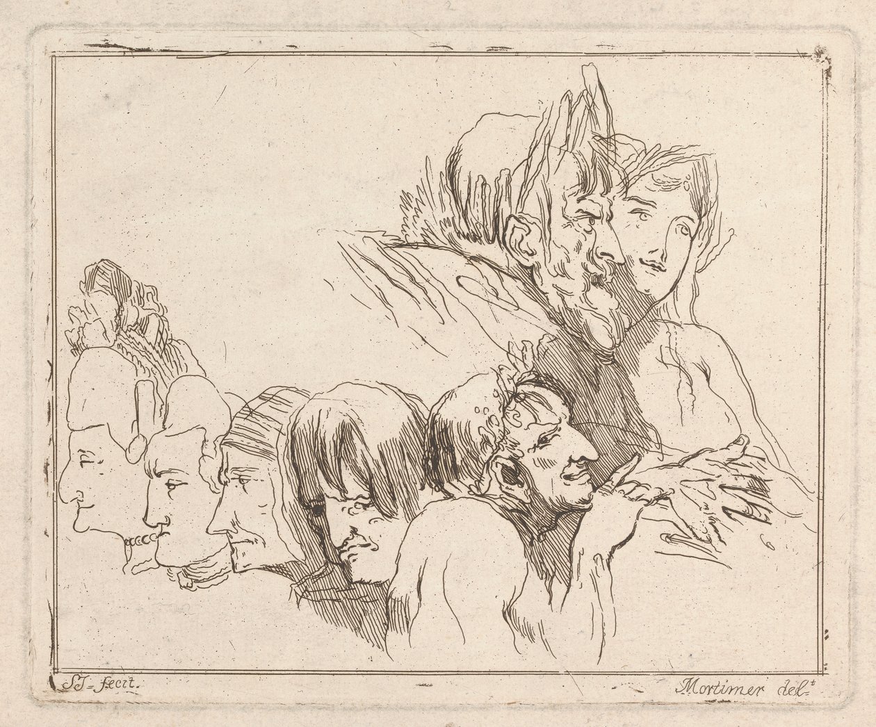 Three Etchings Laid Down on One Sheet: Studies of Heads by Samuel Ireland