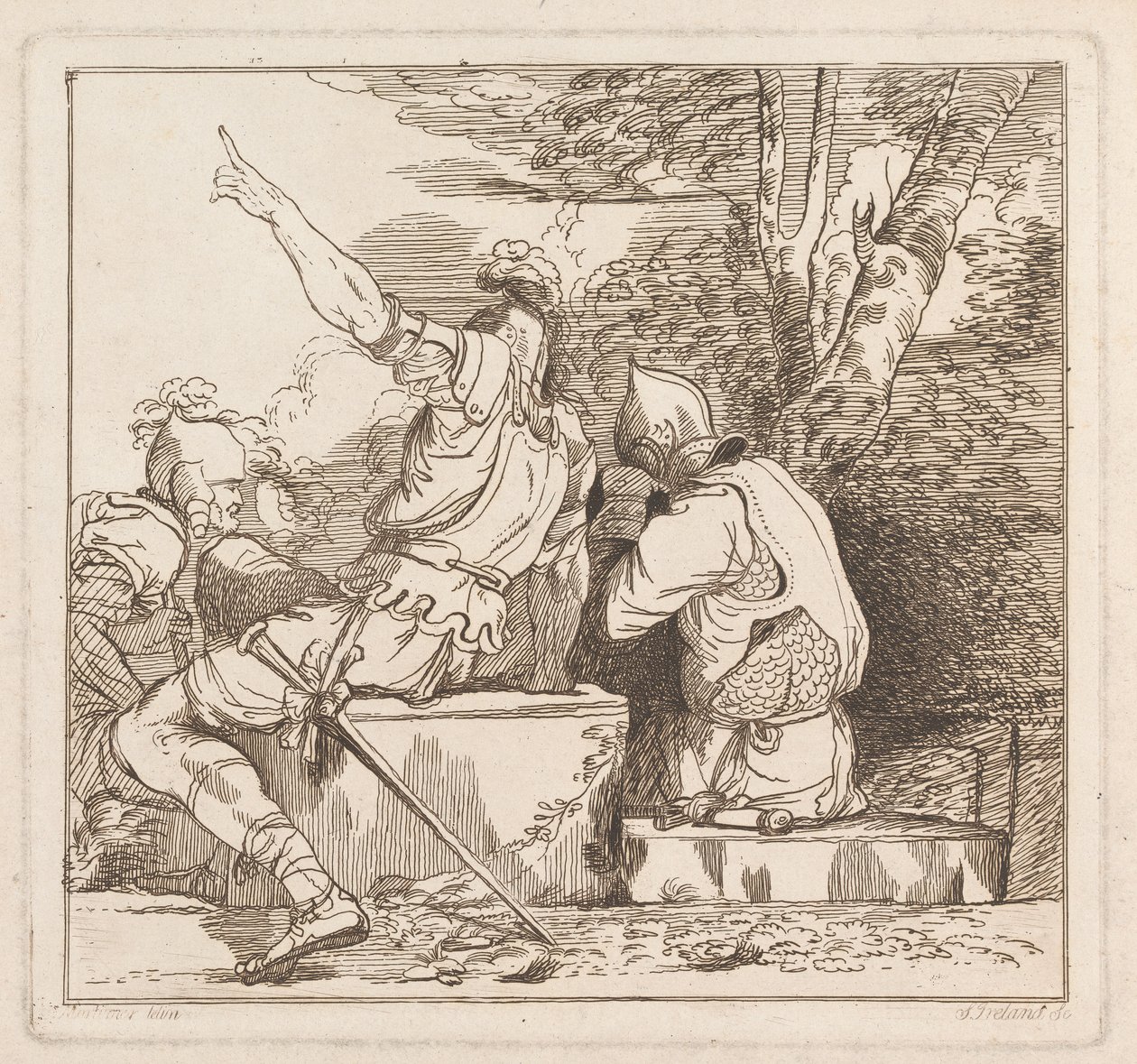 Three Etchings Laid Down on One Sheet: Three Soldiers by Samuel Ireland