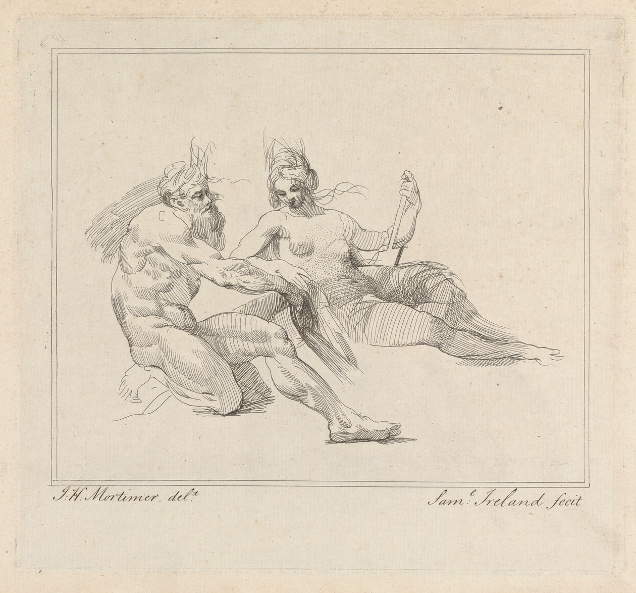 Three Etchings Laid Down on One Sheet: Two Mythological Figures by Samuel Ireland