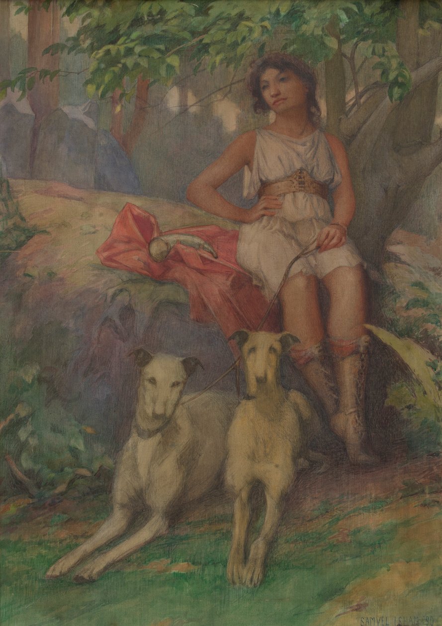 Figure with Two Hounds by Samuel Isham