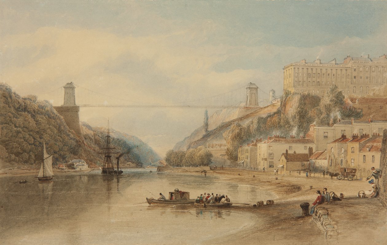 The Proposed Suspension Bridge from Rownham Ferry, c. 1836 by Samuel Jackson
