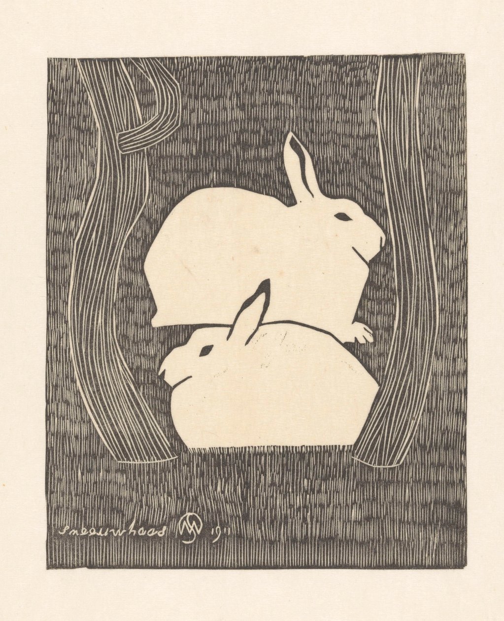 Two Snow Hares by Samuel Jessurun de Mesquita