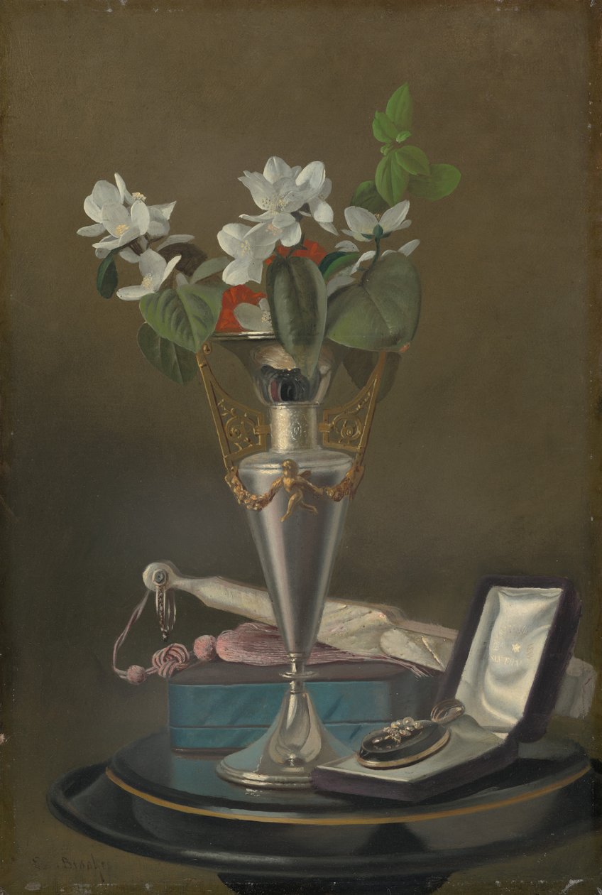 Still Life with Fan and Pendant by Samuel Marsden Brookes
