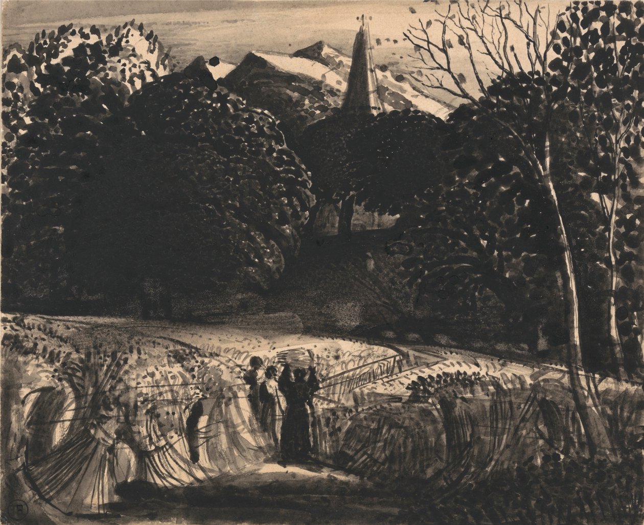 Cornfield and Church by Moonlight by Samuel Palmer