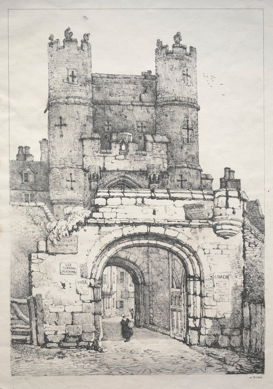 A Series of Ancient Buildings and Rural Cottages in the North of England: At York, Medieval Gate by Samuel Prout