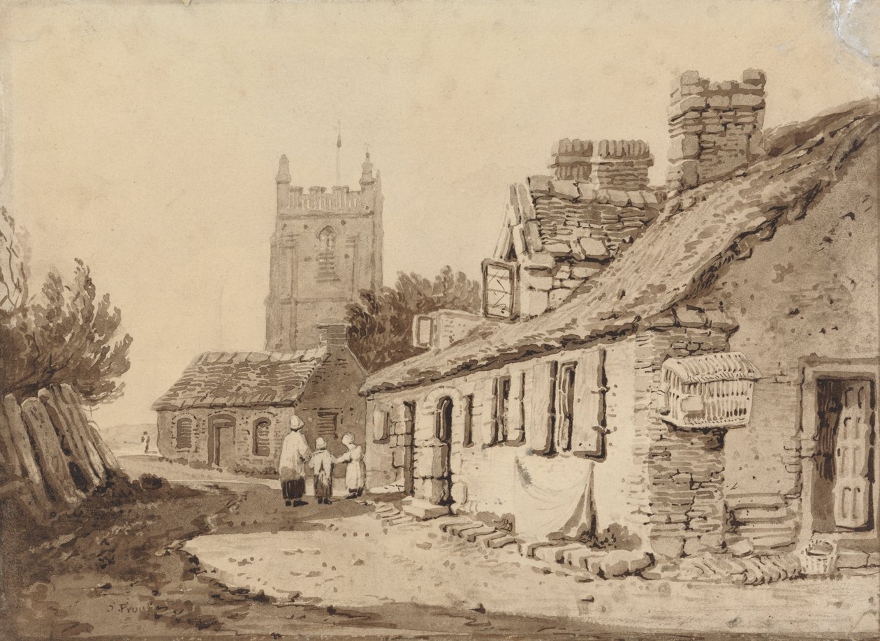 Church and Cottages by Samuel Prout