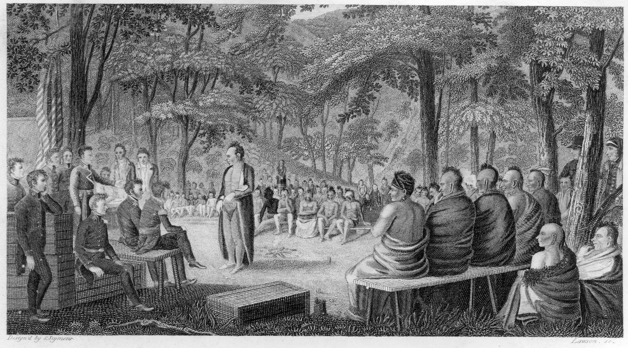 Major Long Holding a Council with the Oto (Missouri) Indians, engraved by Lawson, 1819   by Samuel Seymour