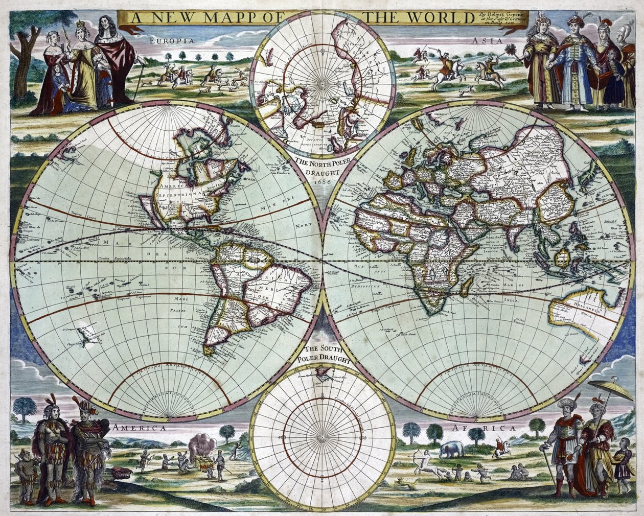 A New Map of the World, c.1702 by Samuel Thornton