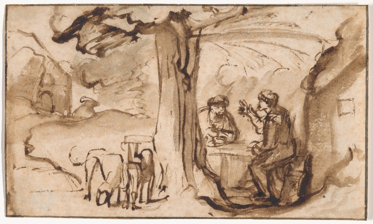 Jacob and Esau (recto); Head of a Young Woman Asleep (verso) by Samuel van Hoogstraten