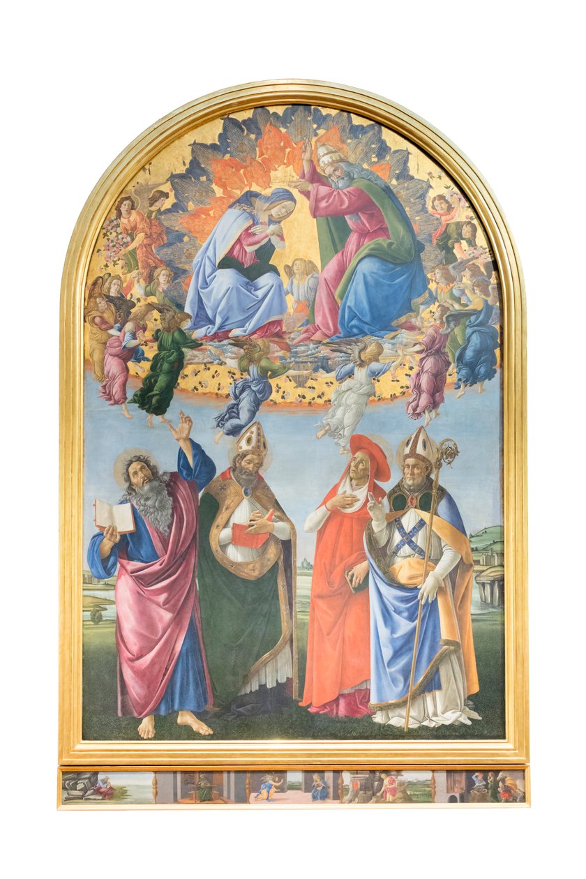 Coronation of the Virgin with angels and St. John the Evangelist, St. Augustine by Sandro Botticelli
