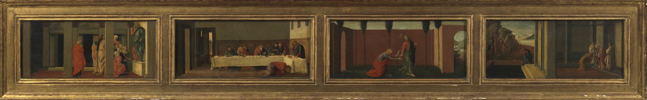 Scenes from the Life of Mary Magdalene (four predella panels - a. Christ teaching; b. feast in the house of Simon; c. Noli me Tangere; d. last moments of the Magdalene) by Sandro (after) Botticelli