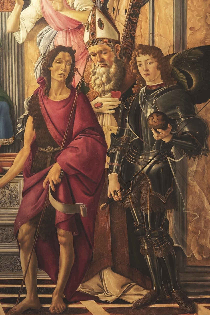 Altarpiece, Main Panel: Enthroned Madonna, Four Angels and Saints by Sandro Botticelli
