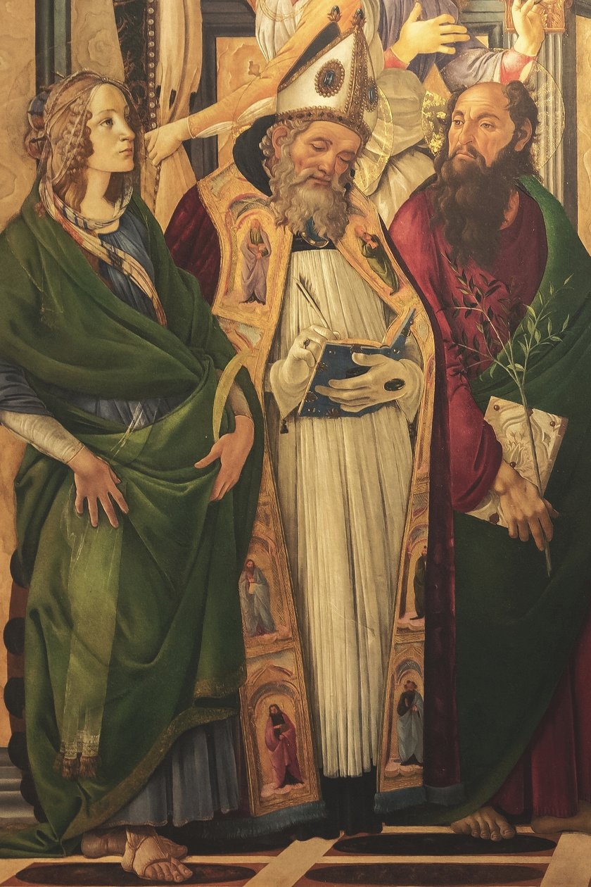 Altarpiece, Main Panel: Enthroned Madonna, Four Angels and Saints by Sandro Botticelli