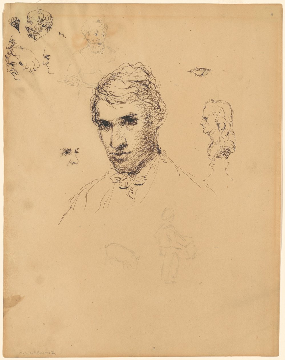 Head of a Man, with Various Studies by Sanford Robinson Gifford