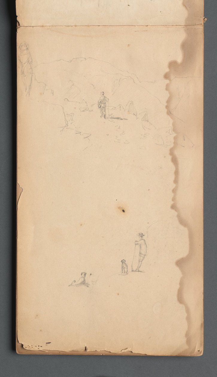 Sketchbook, page 02: Figure in a Landscape with Dog by Sanford Robinson Gifford