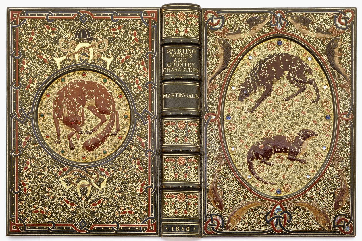 A jewelled ornamental binding with stones, depicting several animals by Sangorski and Sutcliffe