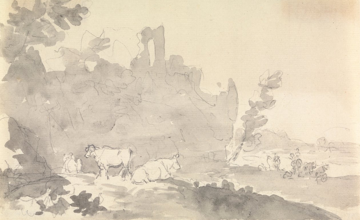 Landscape with Cows in Foreground by Sawrey Gilpin