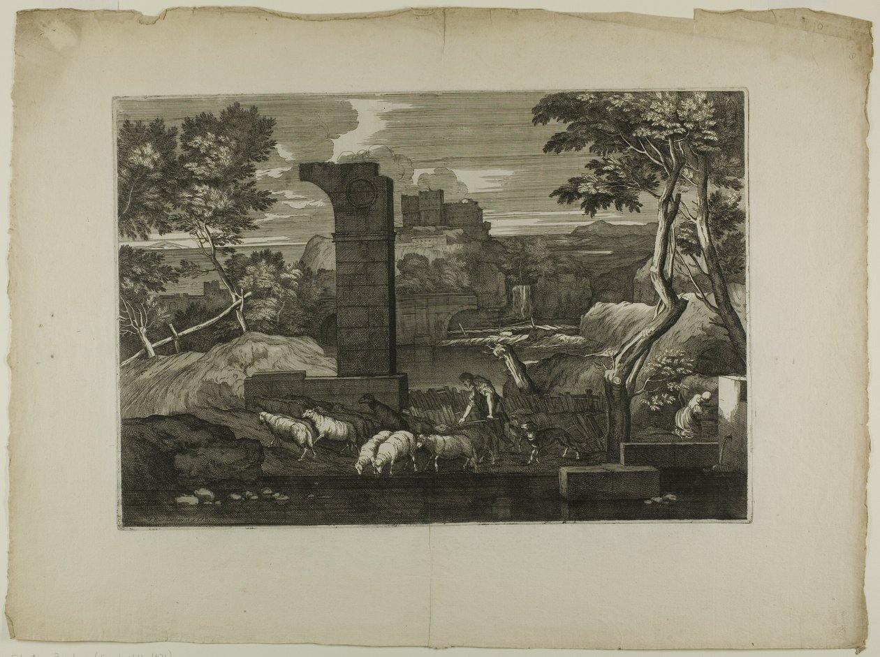 Landscape with a Shepherd and His Flock by Sébastien Bourdon