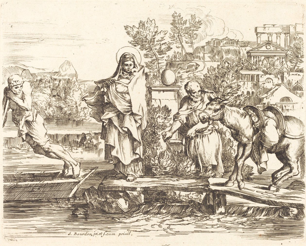 The Holy Family Preparing to Embark by Sébastien Bourdon
