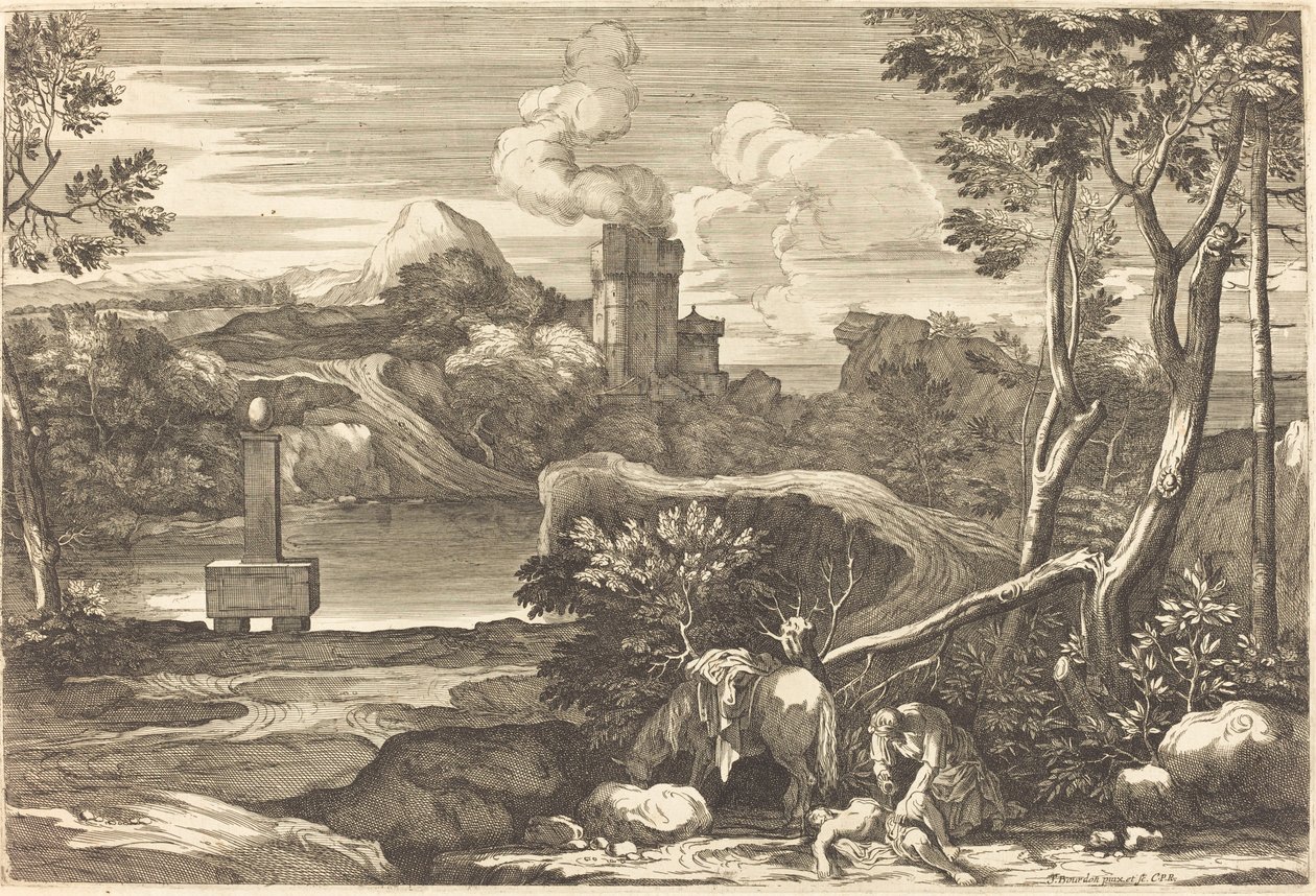 The Samaritan Pours Oil and Wine in the Wounds of a Man Left for Dead by Sébastien Bourdon