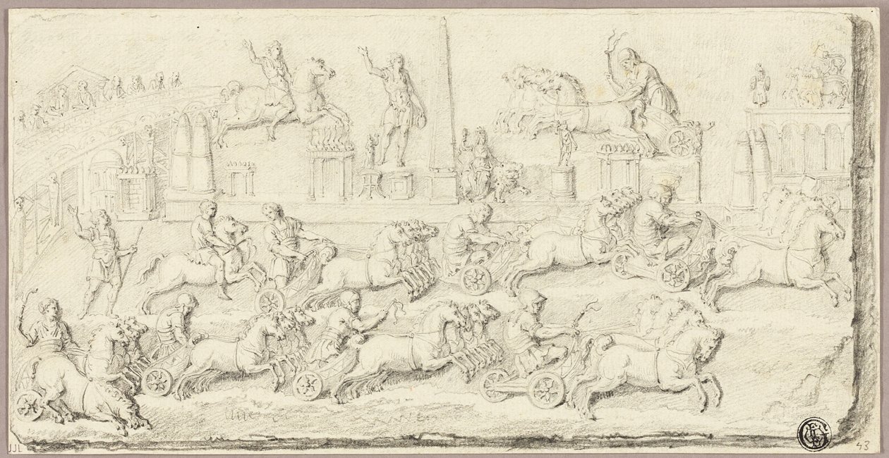 Roman Chariot Race (After Antique Bas Relief) by Sébastien Le Clerc the Younger