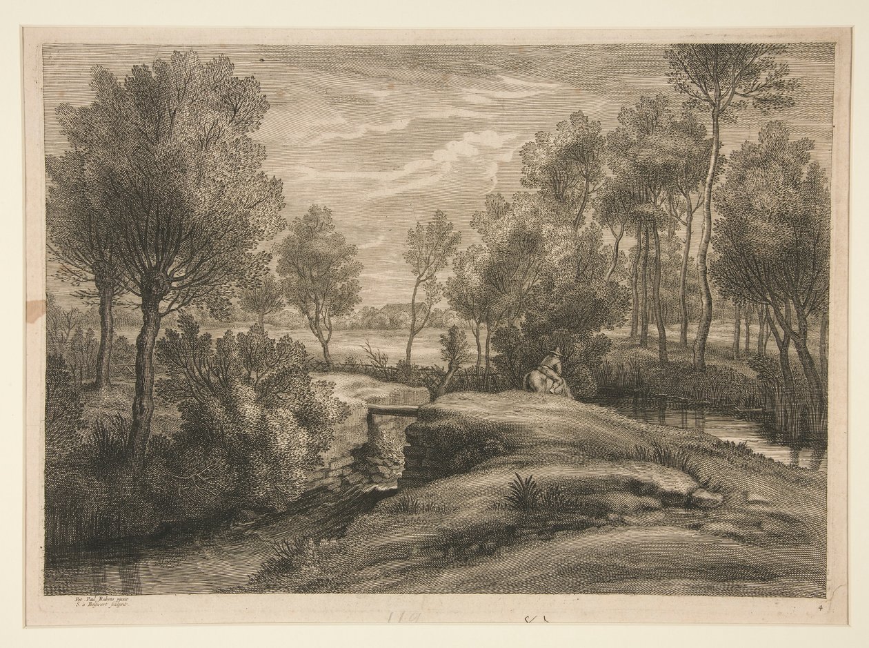 Landscape with Man Watering His Horse by Schelte Adams Bolswert
