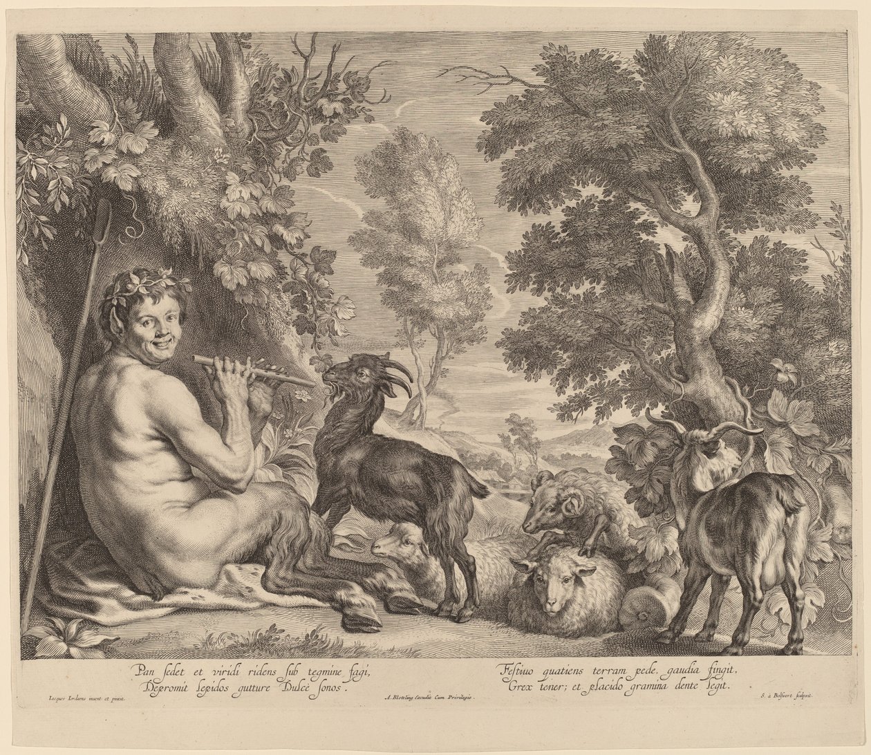 Pan Playing the Flute by Schelte Adams Bolswert after Jacob Jordaens